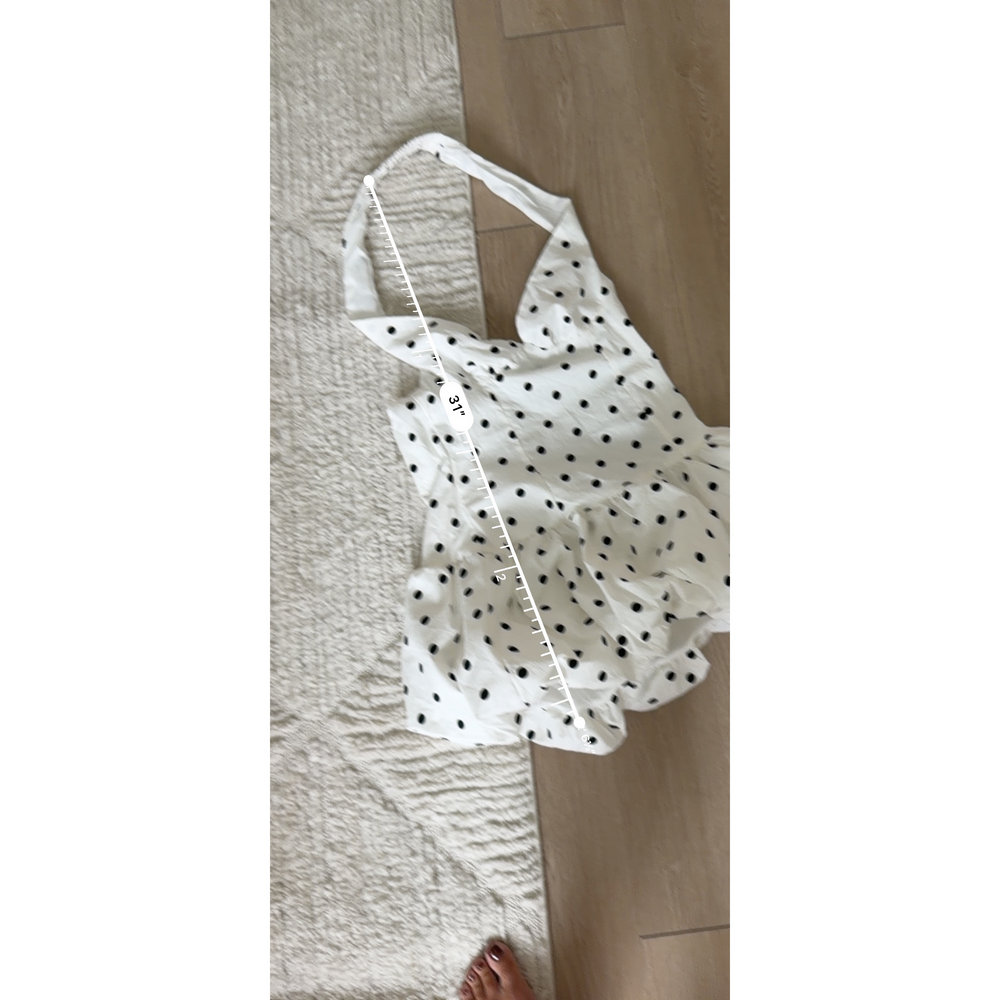 Peppermayo Endless romance off the shoulder White and Black Polka Dot Mini Dress - Picture 5 of 6